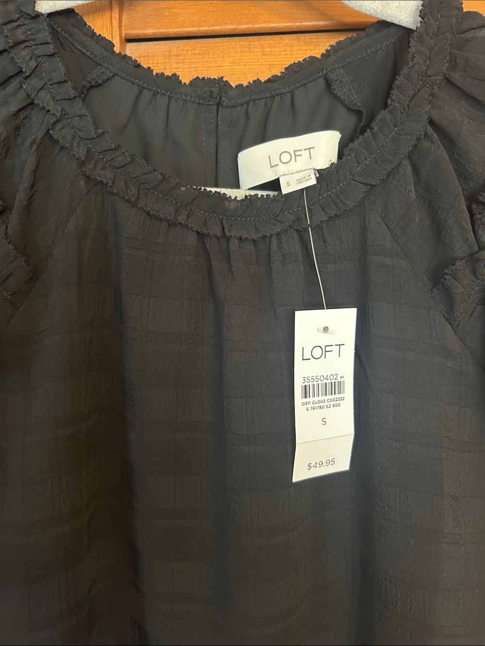 LOFT Black Ruffle-Trim Short Sleeve Blouse - Picture 2 of 4